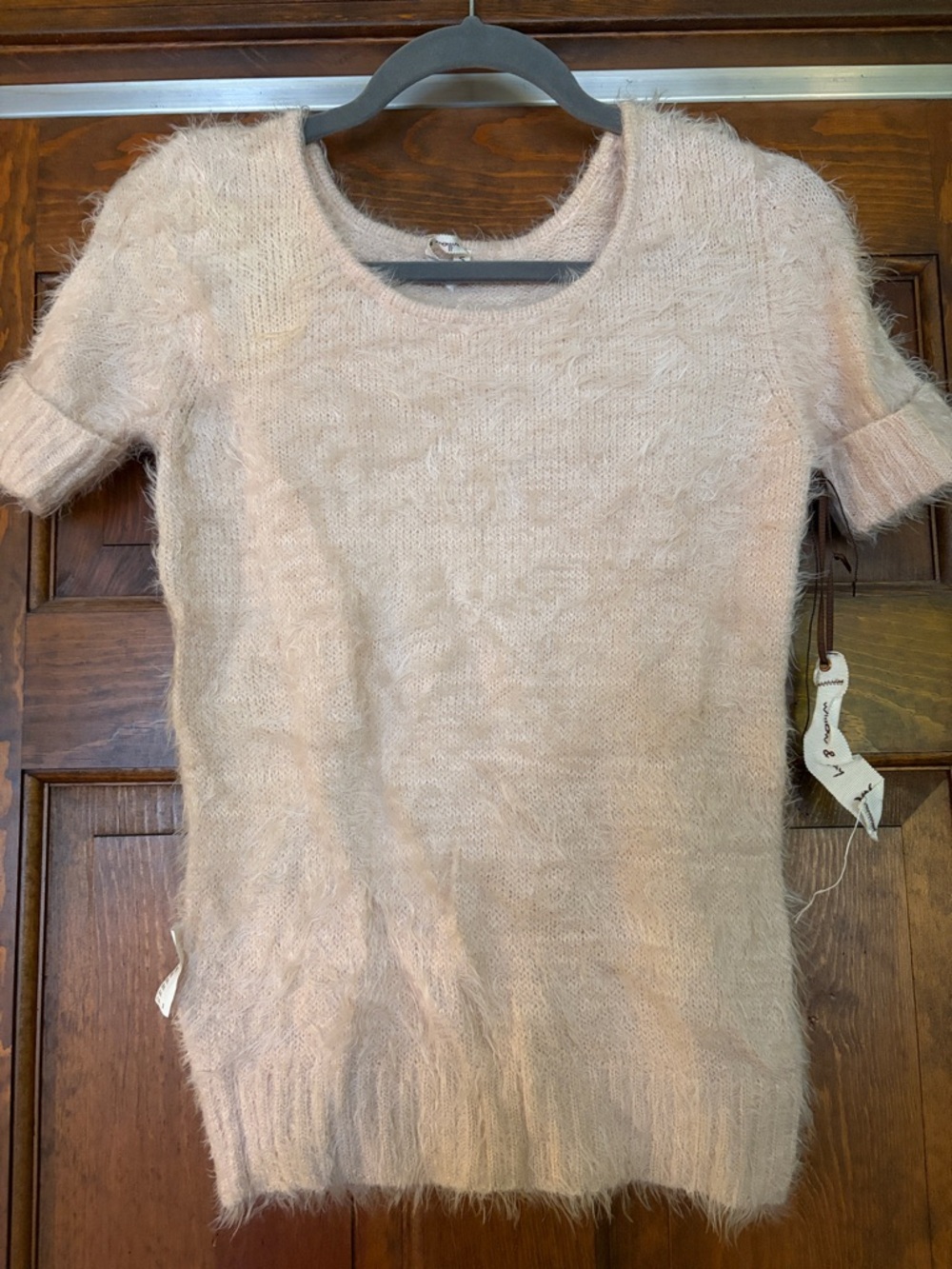 Willow & Clay Fuzzy Short-Sleeve Crewneck Sweater - Pale Blush